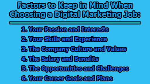 Factors to Keep in Mind When Choosing a Digital Marketing Job