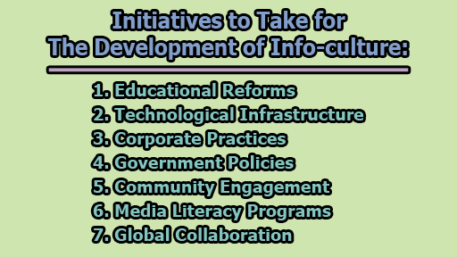 Initiatives to Take for the Development of Info culture - Info-culture | Features of Info-culture | Initiatives to Take for the Development of Info-culture