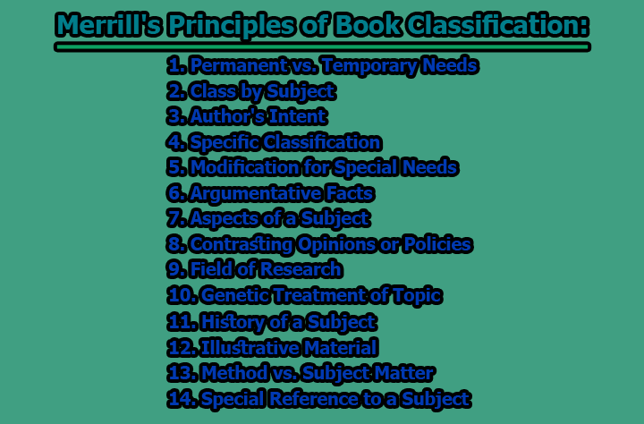 Merrills Principles of Book Classification - Merrill's Principles of Book Classification