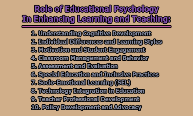 Role of Educational Psychology in Enhancing Learning and Teaching